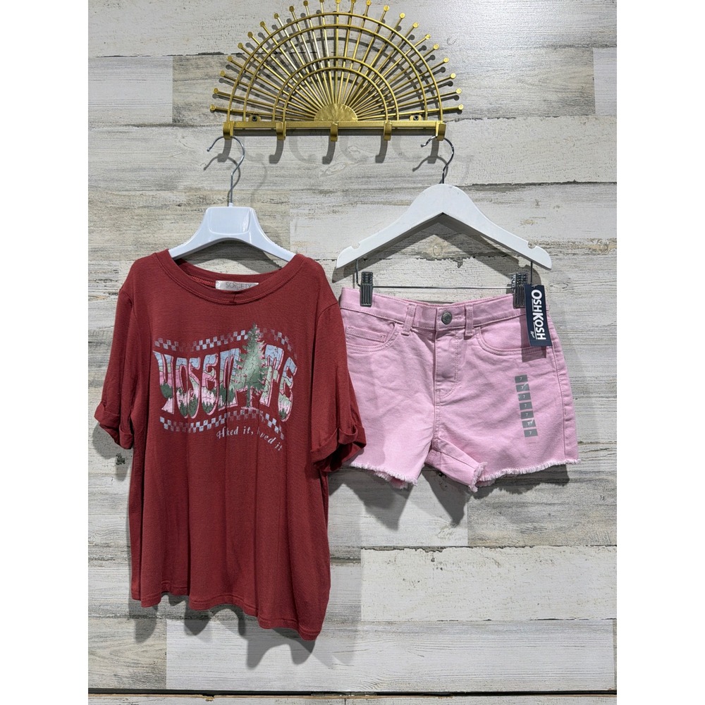 Society Stitch OshKosh Outfit Girls M 7 Red Pink Yosemite Shorts‎ Set NWT